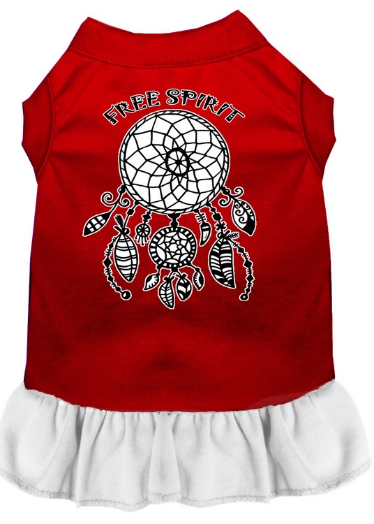 Free Spirit Screen Print Dog Dress Red with White Lg